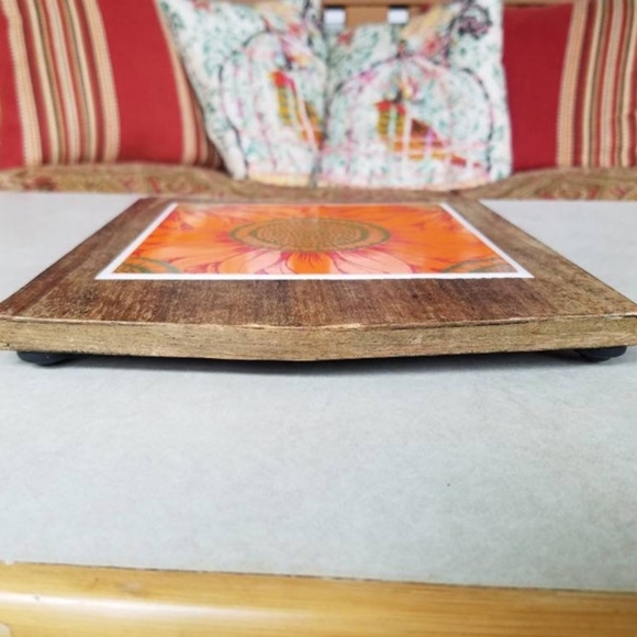 Orange Flower Ceramic and Wood Trivet - Picture 7 of 10